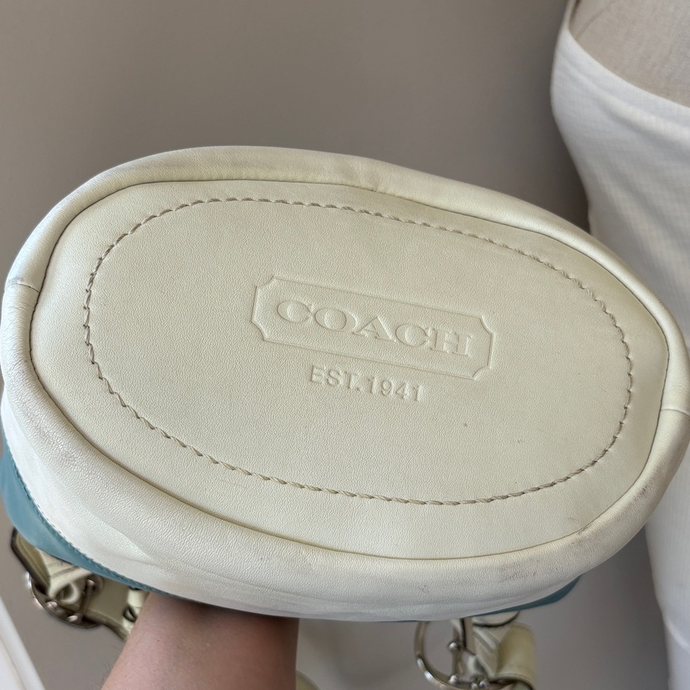 COACH Vintage Rugby Stripe Shoulder Bag Crossbody Blue White - Picture 8 of 12